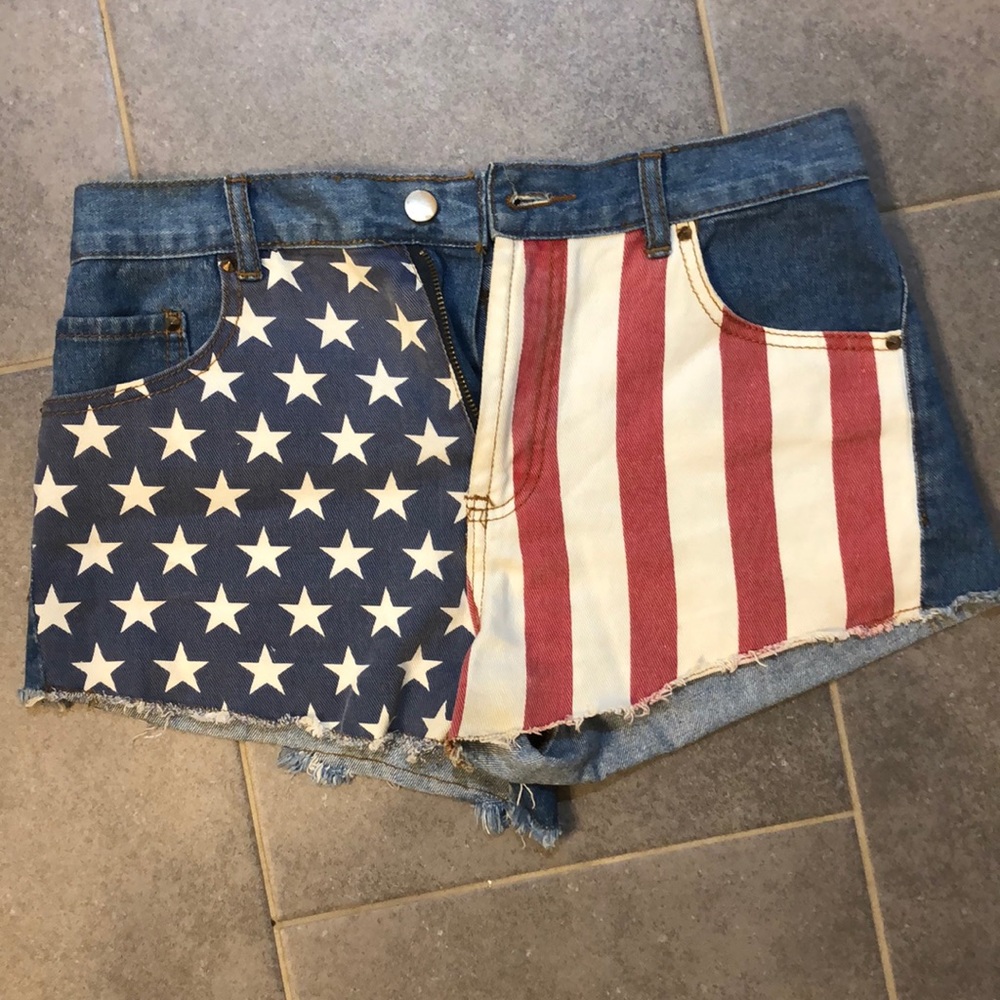 American Flag blue jean shorts